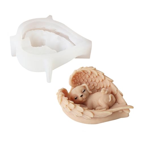 Xidmold Schlafender Hund Silikonform Gießform, Hund in Engelsflügel Silikonform für Fondant, Sojawachs Kerzen, Seife, Gips, Epoxidharz, Beton, Handwerk (Hund) von Xidmold