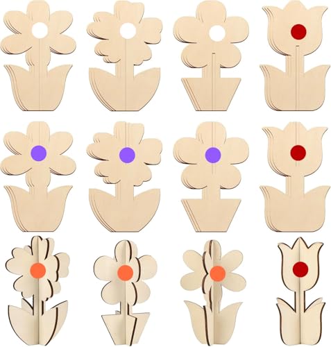 24 Stück unlackierte Holz-Bastelarbeiten, niedliche Blumen-Holzrohlinge zum Bemalen oder Beizen, unlackierte Holzscheiben zum Basteln, Dekorieren, 4 Stile, 3D-DIY, unlackierte Holzausschnitte 24 Stück unlackierte Holz-Bastelarbeiten, niedliche Blumen-Holzrohlinge zum Bemalen oder Beizen, unlackierte Holzscheiben zum Basteln, Dekorieren, 4 Stile, 3D-DIY, unlackierte Holzausschnitte von Xidouyuer
