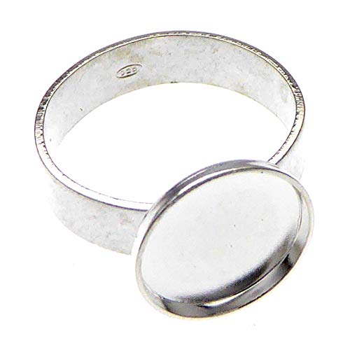 2 Stück 925 Sterling Silber Ring Rohling mit 12mm Fassung Ringgrösse verstellbar zur Schmuckherstellung von XieXie