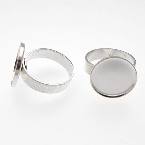 2 Stück 925 Sterling Silber Ring Rohling mit 16mm Fassung Ringgrösse verstellbar zur Schmuckherstellung von XieXie