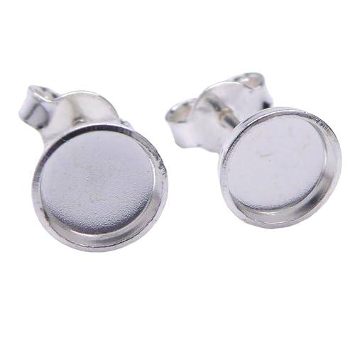 3 Paar 925 Sterling Silber Ohrstecker 6mm für Cabochons - 1,4mm Tiefe - Ideal für DIY Schmuckprojekte von XieXie