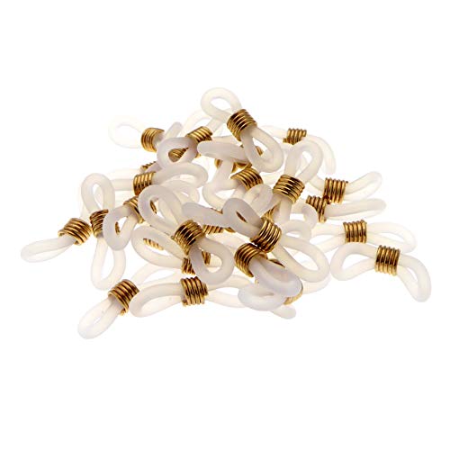 XieXie 30 Stück Verbinder für Brillenbänder Brillenöse Brillenschlaufe goldfarben mit milchig weißem Gummi von XieXie