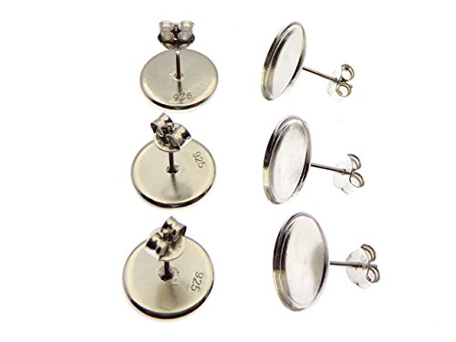 6 Stück 925 Silber Ohrstecker Rohlinge rhodinert für 12mm Cabochons für kreative Ideen von XieXie