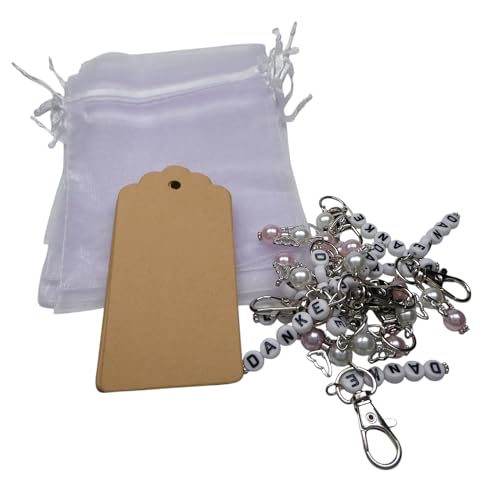 XieXie Gastgeschenke Set mit DANKE Anhänger – 9 Stück | Organzabeutel 9x9 cm mit Kraftpapieranhänger von XieXie
