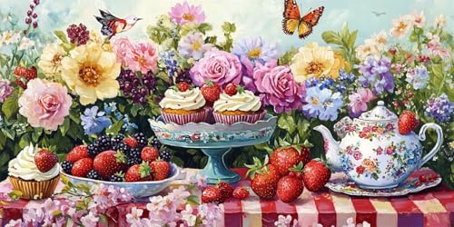 Malen Nach Zahlen Blume Kuchen Malen Nach Zahlen Kinder, Malen-Nach-Zahlen ab 9 Jahre Mädchen Geschenke, DIY Ölgemälde Set mit Pinseln Acrylpigment, Home Wanddeko Wohnzimme 30x60cm(Mit Rahmen) E-1307 von Xieazgsn