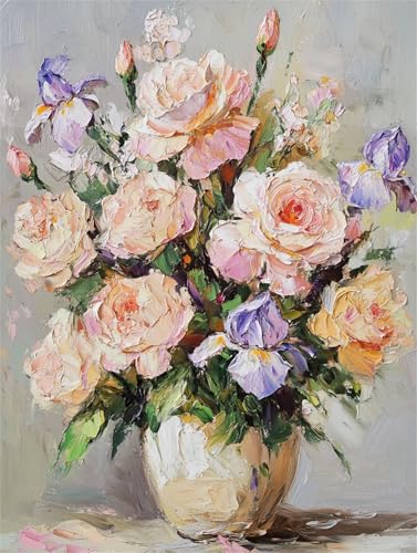 Retro Malen Nach Zahlen Erwachsene Groß45x60cm, Malen Nach Zahlen Blume, Kreativ Set für Erwachsene, DIY Handgemalt Ölgemälde Leinwand Kit mit Pinseln Acrylfarben, Home Dekor Frauen Geschenk E1-681 von Xieazgsn