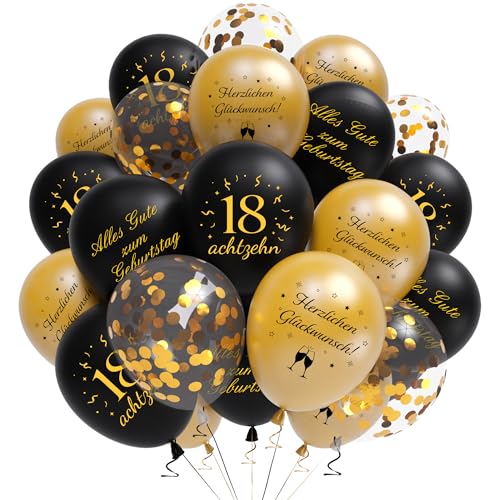 18. Geburtstag Deko Luftballons Junge Mädchen - 46 Stück Schwarz Gold Geburtstagsdeko Happy Birthday Ballon, Konfettiballons für 18 Jahre Geburtstagsfeier Dekoration 18. Geburtstag Deko Luftballons Junge Mädchen - 46 Stück Schwarz Gold Geburtstagsdeko Happy Birthday Ballon, Konfettiballons für 18 Jahre Geburtstagsfeier Dekoration von Xietaea