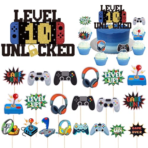 21 Stück Videospiel Tortendeko Deko 10 Geburtstag Junge - 10. Geburtstagsdeko Gaming Level Unlocked Kuchendeko, Game Thema Dekoration Spielkonsolen Cupcake Topper für 10 Jahr Kindergeburtstag 21 Stück Videospiel Tortendeko Deko 10 Geburtstag Junge - 10. Geburtstagsdeko Gaming Level Unlocked Kuchendeko, Game Thema Dekoration Spielkonsolen Cupcake Topper für 10 Jahr Kindergeburtstag von Xietaea