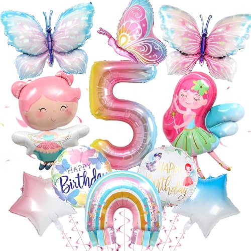 Schmetterling 5. Geburtstag Luftballon Deko für Mädchen - Feen Dekoration Set mit Folienballon 5, Eelfen und Feen Ballon, Deko 5 Jahre Schmetterling 5. Geburtstag Luftballon Deko für Mädchen - Feen Dekoration Set mit Folienballon 5, Eelfen und Feen Ballon, Deko 5 Jahre von Xietaea