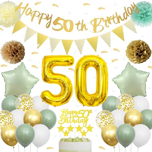 Xietaea Deko 50 Geburtstag Frau - 53 Stück Grün Goldene 50. Geburtstagsparty Dekoratio mit Happy Birthday Girlande Luftballons Seidenpapier Pompoms Dekoration 50 Jahre Geburtstag Deko für Mann Frau Xietaea Deko 50 Geburtstag Frau - 53 Stück Grün Goldene 50. Geburtstagsparty Dekoratio mit Happy Birthday Girlande Luftballons Seidenpapier Pompoms Dekoration 50 Jahre Geburtstag Deko für Mann Frau von Xietaea