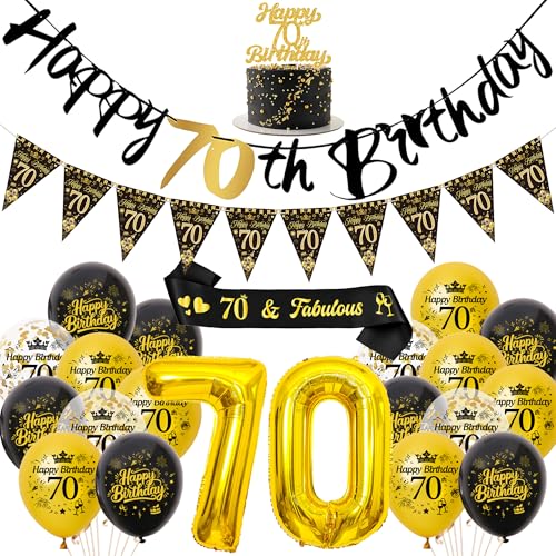70 Geburtstag Deko Frau Mann Luftballons - Schwarz Gold Happy Birthday Girlande Tortendeko und Schärpe, XXL Zahlenballon und Wimpel für 70. Geburtstagsfeier Dekoration 70 Geburtstag Deko Frau Mann Luftballons - Schwarz Gold Happy Birthday Girlande Tortendeko und Schärpe, XXL Zahlenballon und Wimpel für 70. Geburtstagsfeier Dekoration von Xietaea