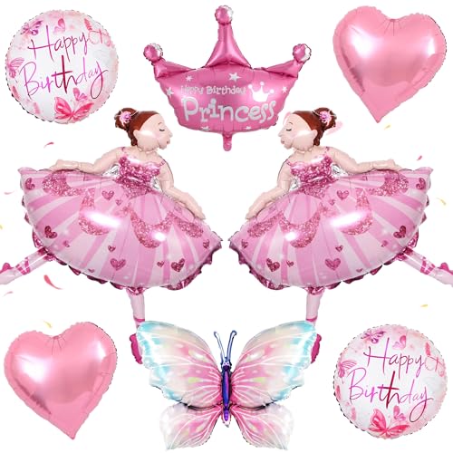 Ballerina Geburtstag Deko Ballon Mädchen - 8 Stück Ballett Prinzessin Luftballon XXL Krone Schmetterling Folienballon Herzballons, Rosa Ballerina Motto Party Dekoration für Kindergeburtstage Ballerina Geburtstag Deko Ballon Mädchen - 8 Stück Ballett Prinzessin Luftballon XXL Krone Schmetterling Folienballon Herzballons, Rosa Ballerina Motto Party Dekoration für Kindergeburtstage von Xietaea