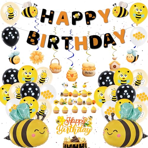 Bienen Deko Geburtstag Luftballons für Kinder - Biene Party Dekoration Happy Birthday Girland Bee Ballons und Tortendeko, Blumen Folienballon für Mädchen Junge Kindergeburtstag Baby Shower Bienen Deko Geburtstag Luftballons für Kinder - Biene Party Dekoration Happy Birthday Girland Bee Ballons und Tortendeko, Blumen Folienballon für Mädchen Junge Kindergeburtstag Baby Shower von Xietaea