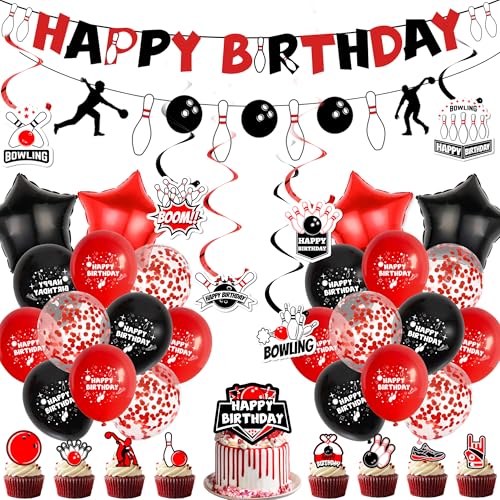 Bowling Deko Geburtstag Luftballons Girlande - 45 Stück Bowlingkugel Party Dekoration mit Banner Ballons und Tortendeko, Rot Schwarz Bowlingbahn Dekorationen für Kindergeburtstag Mottoparty Bowling Deko Geburtstag Luftballons Girlande - 45 Stück Bowlingkugel Party Dekoration mit Banner Ballons und Tortendeko, Rot Schwarz Bowlingbahn Dekorationen für Kindergeburtstag Mottoparty von Xietaea