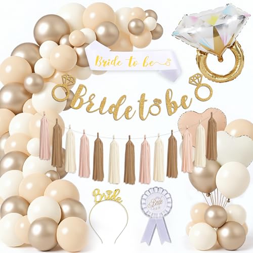 Bride to Be Deko Party Dekorations - 65 Stück Junggesellinnenabschied Dekoration Girlande Cream Weiß Luftballons Schärpe, Jga Accessoires Frauen für Bachelorette Brautparty Bride to Be Deko Party Dekorations - 65 Stück Junggesellinnenabschied Dekoration Girlande Cream Weiß Luftballons Schärpe, Jga Accessoires Frauen für Bachelorette Brautparty von Xietaea