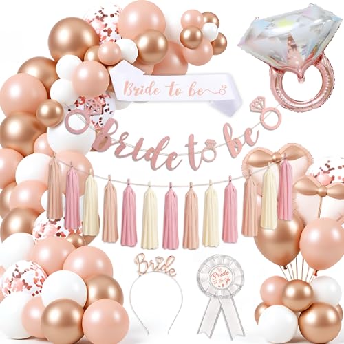 Bride to Be Deko Party Dekorations - 65 Stück Junggesellinnenabschied Dekoration Girlande Rosegold Luftballons Schärpe, Jga Accessoires Frauen für Bachelorette Brautparty Bride to Be Deko Party Dekorations - 65 Stück Junggesellinnenabschied Dekoration Girlande Rosegold Luftballons Schärpe, Jga Accessoires Frauen für Bachelorette Brautparty von Xietaea