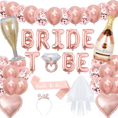 Xietaea Bride to Be Party Dekorations - 36 Stück Roségold JGA Frauen Accessoires mit Bride to Be Folienballon Girlande, Schärpe und Schleier, Luftballons, Junggesellinnenabschied Deko Xietaea Bride to Be Party Dekorations - 36 Stück Roségold JGA Frauen Accessoires mit Bride to Be Folienballon Girlande, Schärpe und Schleier, Luftballons, Junggesellinnenabschied Deko von Xietaea