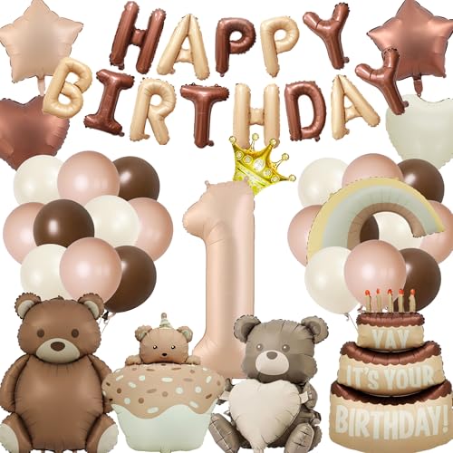 Deko 1. Geburtstag Junge Mädchen - Bär Geburtstagsdeko Luftballons Set mit Happy Birthday Ballons Bären Folienballon, Dekorationen für Babyparty Kindergeburtstag Tiere Thema Party Deko 1. Geburtstag Junge Mädchen - Bär Geburtstagsdeko Luftballons Set mit Happy Birthday Ballons Bären Folienballon, Dekorationen für Babyparty Kindergeburtstag Tiere Thema Party von Xietaea