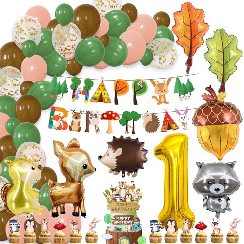 Deko 1. Geburtstag Junge Mädchen - Waldtiere Geburtstagsdeko Happy Birthday Girlande Tiere Luftballons, Safari Tortendeko und Dschungel Folienballon für 1 Jahr Kindergeburtstag Dekoration Deko 1. Geburtstag Junge Mädchen - Waldtiere Geburtstagsdeko Happy Birthday Girlande Tiere Luftballons, Safari Tortendeko und Dschungel Folienballon für 1 Jahr Kindergeburtstag Dekoration von Xietaea