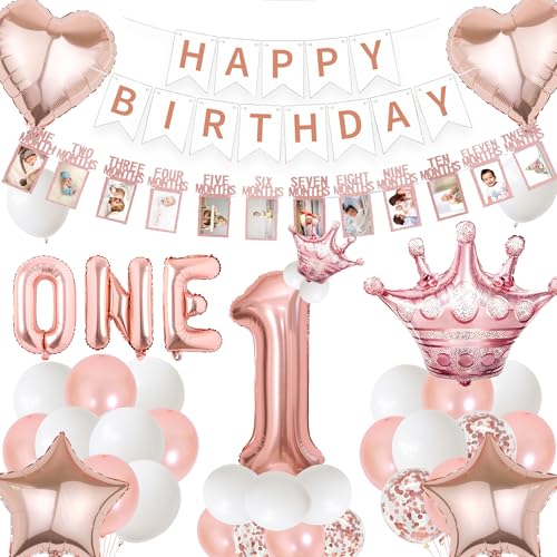 Deko 1. Geburtstag Mädchen Rosegold - Geburtstagsdeko Happy Birthday Banner Luftballons und Foto Girlande, Riesen Folienballons Zahl 1 für Kindergeburtstag Party Dekoration Deko 1. Geburtstag Mädchen Rosegold - Geburtstagsdeko Happy Birthday Banner Luftballons und Foto Girlande, Riesen Folienballons Zahl 1 für Kindergeburtstag Party Dekoration von Xietaea