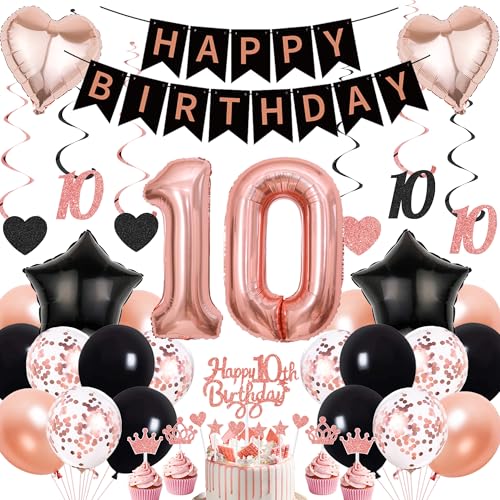 Deko 10. Geburtstag Mädchen Rosegold Schwarz - 10 Geburtstagsdeko Luftballons Happy Birthday Girlande Tortendeko, Riesen Zahlen Ballons und Hängende Wirbel zum 10 Jahr Party Dekoration Deko 10. Geburtstag Mädchen Rosegold Schwarz - 10 Geburtstagsdeko Luftballons Happy Birthday Girlande Tortendeko, Riesen Zahlen Ballons und Hängende Wirbel zum 10 Jahr Party Dekoration von Xietaea