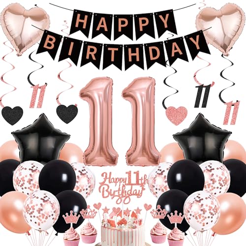 Deko 11. Geburtstag Mädchen Rosegold Schwarz - 11 Geburtstagsdeko Luftballons Happy Birthday Girlande Tortendeko, Riesen Zahlen Ballons und Hängende Wirbel zum 11 Jahr Party Dekoration Deko 11. Geburtstag Mädchen Rosegold Schwarz - 11 Geburtstagsdeko Luftballons Happy Birthday Girlande Tortendeko, Riesen Zahlen Ballons und Hängende Wirbel zum 11 Jahr Party Dekoration von Xietaea