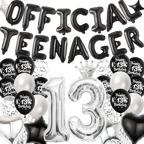 Deko 13. Geburtstag Junge Luftballons - 13 Jahre Geburtstagsdeko Schwarz Silber Ballons Official Teenager Folienballon, Riesen Zahlenballon und Stern Herz Ballon für 13. Jungen Party Dekoration Deko 13. Geburtstag Junge Luftballons - 13 Jahre Geburtstagsdeko Schwarz Silber Ballons Official Teenager Folienballon, Riesen Zahlenballon und Stern Herz Ballon für 13. Jungen Party Dekoration von Xietaea