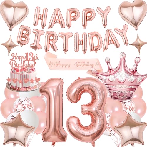 Deko 13. Geburtstag Mädchen Luftballons Rosegold - 13 Geburtstagsdeko Happy Birthday Folienballons Tortendeko, Schärpe und Riesen Zahlenballon 13 für Teenager Geburtstagsfeier Dekoration Deko 13. Geburtstag Mädchen Luftballons Rosegold - 13 Geburtstagsdeko Happy Birthday Folienballons Tortendeko, Schärpe und Riesen Zahlenballon 13 für Teenager Geburtstagsfeier Dekoration von Xietaea