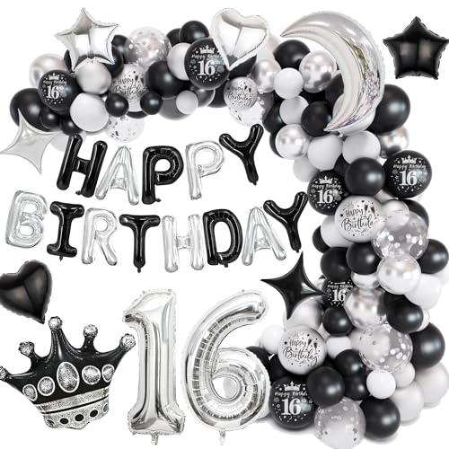 Deko 16 Geburtstag Luftballons Mädchen Jungen - 119 Stück Schwarz Silber Geburtstagsdeko Luftballons mit Happy Birthday Ballon, Geburtstags Party Dekoration für Sweet 16 Jahre Deko 16 Geburtstag Luftballons Mädchen Jungen - 119 Stück Schwarz Silber Geburtstagsdeko Luftballons mit Happy Birthday Ballon, Geburtstags Party Dekoration für Sweet 16 Jahre von Xietaea