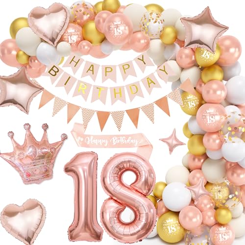 Xietaea Deko 18. Geburtstag Mädchen Rosegold - 119 Stück Geburtstagsdeko Happy Birthday Girlande Luftballons Schärpe, Zahlenballon und Wimpln für 18 Jahr Geburtstagsfeier Dekoration Xietaea Deko 18. Geburtstag Mädchen Rosegold - 119 Stück Geburtstagsdeko Happy Birthday Girlande Luftballons Schärpe, Zahlenballon und Wimpln für 18 Jahr Geburtstagsfeier Dekoration von Xietaea