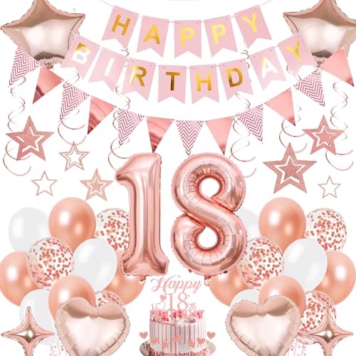 Deko 18. Geburtstag Mädchen Rosegold - 18 Jahre Geburtstagsdeko mit Luftballons Happy Birthday Girlande und Tortendeko, Zahl Ballons und Hängende Wirbel für 18. Geburtstagsfeier Dekoration Deko 18. Geburtstag Mädchen Rosegold - 18 Jahre Geburtstagsdeko mit Luftballons Happy Birthday Girlande und Tortendeko, Zahl Ballons und Hängende Wirbel für 18. Geburtstagsfeier Dekoration von Xietaea