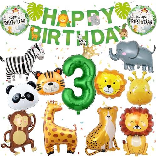 Deko 3. Geburtstag Junge Mädchen - 29 Stück Dschungel Geburtstagsdeko 3 Jahr, Wilde Tiere Geburtstag Deko mit Happy Birthday Banner und Zebra Giraffe Tier luftballon, Waldtiere Deko Kindergeburtstag Deko 3. Geburtstag Junge Mädchen - 29 Stück Dschungel Geburtstagsdeko 3 Jahr, Wilde Tiere Geburtstag Deko mit Happy Birthday Banner und Zebra Giraffe Tier luftballon, Waldtiere Deko Kindergeburtstag von Xietaea