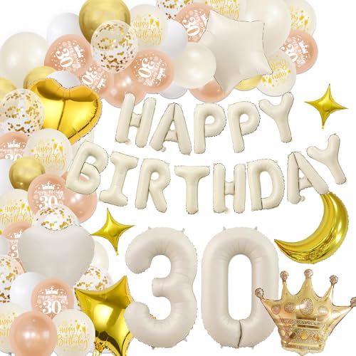 Deko 30. Geburtstag Frau Mann Luftballons - Weiß Gold 30. Geburtstagsdeko Happy Birthday Ballons Folienballon, Riesen Zahlballon zum 30 Jahre Geburtstagsfeier Dekoration Deko 30. Geburtstag Frau Mann Luftballons - Weiß Gold 30. Geburtstagsdeko Happy Birthday Ballons Folienballon, Riesen Zahlballon zum 30 Jahre Geburtstagsfeier Dekoration von Xietaea