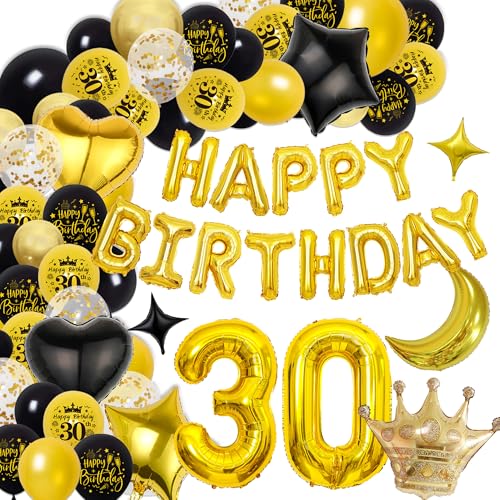 Deko 30. Geburtstag Mann Frau Luftballons - Schwarz Gold 30 Geburtstagsdeko Happy Birthday Ballons Folienballon, Riesen Zahlenballon zum 30 Jahre Geburtstagsfeier Dekoration Deko 30. Geburtstag Mann Frau Luftballons - Schwarz Gold 30 Geburtstagsdeko Happy Birthday Ballons Folienballon, Riesen Zahlenballon zum 30 Jahre Geburtstagsfeier Dekoration von Xietaea