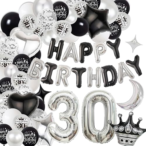 Deko 30. Geburtstag Mann Frau Luftballons - Schwarz Silber 30. Geburtstagsdeko Happy Birthday Ballons Folienballon, Riesen Zahlballon zum 30 Jahre Geburtstagsfeier Dekoration Deko 30. Geburtstag Mann Frau Luftballons - Schwarz Silber 30. Geburtstagsdeko Happy Birthday Ballons Folienballon, Riesen Zahlballon zum 30 Jahre Geburtstagsfeier Dekoration von Xietaea