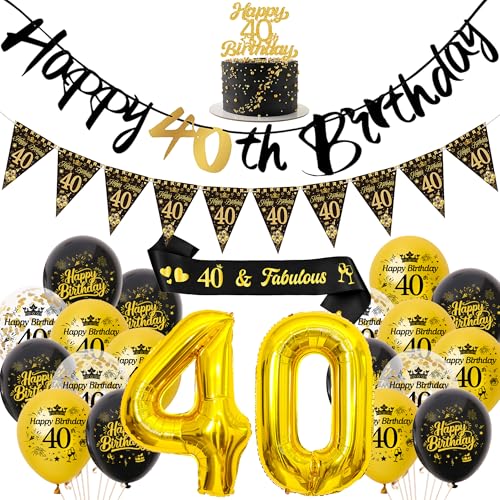 Deko 40 Geburtstag Mann Frau Luftballons - Schwarz Gold Happy Birthday Girlande Tortendeko und Schärpe, XXL Zahlenballon und Wimpel für 40. Geburtstagsfeier Dekoration Deko 40 Geburtstag Mann Frau Luftballons - Schwarz Gold Happy Birthday Girlande Tortendeko und Schärpe, XXL Zahlenballon und Wimpel für 40. Geburtstagsfeier Dekoration von Xietaea