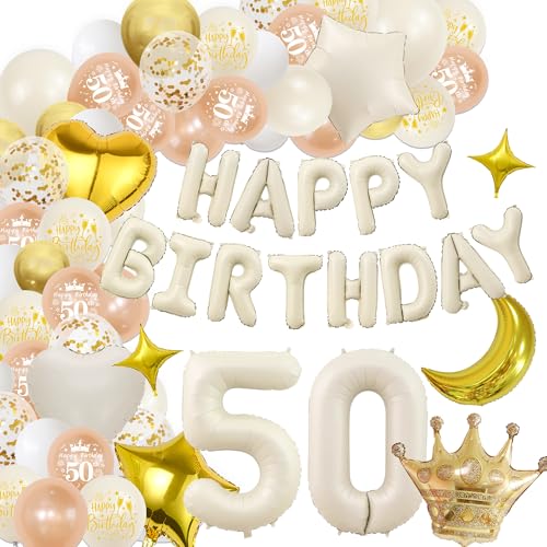 Deko 50. Geburtstag Frau Mann Luftballons - Weiß Gold 50. Geburtstagsdeko Happy Birthday Ballons Folienballon, XXL Zahlenballon zum 50 Jahre Geburtstagsfeier Dekoration Deko 50. Geburtstag Frau Mann Luftballons - Weiß Gold 50. Geburtstagsdeko Happy Birthday Ballons Folienballon, XXL Zahlenballon zum 50 Jahre Geburtstagsfeier Dekoration von Xietaea