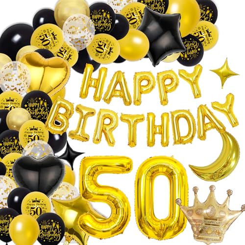 Deko 50. Geburtstag Mann Frau Luftballons - 50. Geburtstagsdeko Happy Birthday Ballons Folienballon, XXL Zahlenballon zum 50 Jahre Geburtstagsfeier Dekoration Schwarz Gold Deko 50. Geburtstag Mann Frau Luftballons - 50. Geburtstagsdeko Happy Birthday Ballons Folienballon, XXL Zahlenballon zum 50 Jahre Geburtstagsfeier Dekoration Schwarz Gold von Xietaea