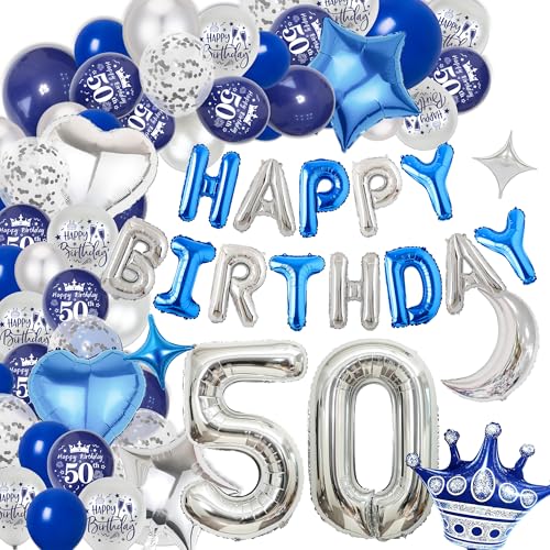Deko 50. Geburtstag Mann Frau Luftballons - Blau Silber 50. Geburtstagsdeko Happy Birthday Ballons Folienballon, XXL Zahlenballon zum 50 Jahre Geburtstagsfeier Dekoration Deko 50. Geburtstag Mann Frau Luftballons - Blau Silber 50. Geburtstagsdeko Happy Birthday Ballons Folienballon, XXL Zahlenballon zum 50 Jahre Geburtstagsfeier Dekoration von Xietaea