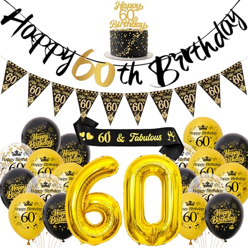 Deko 60 Geburtstag Frau Mann Luftballons - Schwarz Gold Happy Birthday Girlande Tortendeko und Schärpe, XXL Zahlenballon und Wimpel für 60. Geburtstagsfeier Dekoration Deko 60 Geburtstag Frau Mann Luftballons - Schwarz Gold Happy Birthday Girlande Tortendeko und Schärpe, XXL Zahlenballon und Wimpel für 60. Geburtstagsfeier Dekoration von Xietaea