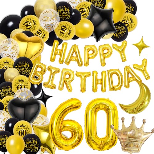 Deko 60. Geburtstag Frau Mann Luftballons - 60 Geburtstagsdeko Happy Birthday Ballons Riesen Zahlenballon, Folienballon zum 60 Jahre Geburtstagsfeier Dekoration Schwarz Gold Deko 60. Geburtstag Frau Mann Luftballons - 60 Geburtstagsdeko Happy Birthday Ballons Riesen Zahlenballon, Folienballon zum 60 Jahre Geburtstagsfeier Dekoration Schwarz Gold von Xietaea