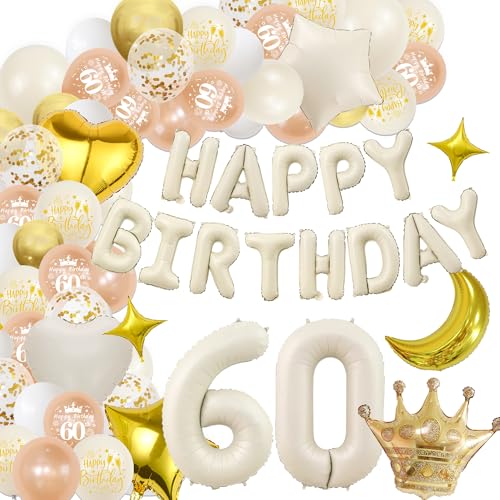 Deko 60. Geburtstag Frau Mann Luftballons - Weiß Gold 60 Geburtstagsdeko Happy Birthday Ballons Folienballon, Riesen Zahlenballon zum 60 Jahre Geburtstagsfeier Dekoration Deko 60. Geburtstag Frau Mann Luftballons - Weiß Gold 60 Geburtstagsdeko Happy Birthday Ballons Folienballon, Riesen Zahlenballon zum 60 Jahre Geburtstagsfeier Dekoration von Xietaea