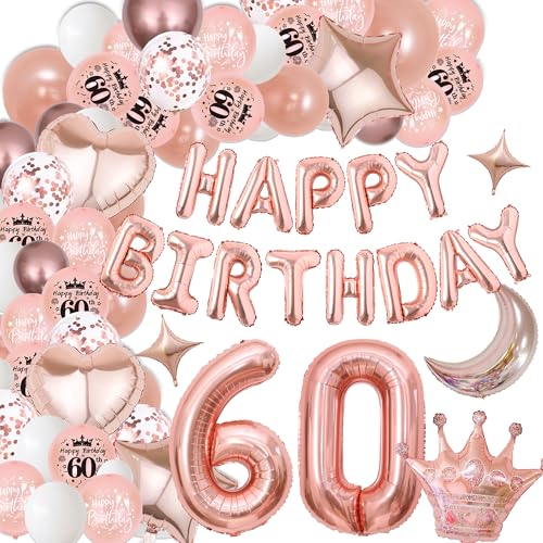 Deko 60. Geburtstag Frau Rosegold Luftballons - 60 Geburtstagsdeko Happy Birthday Ballons Folienballon, Riesen Zahlenballon zum 60 Jahre Frauen Geburtstagsfeier Dekoration Deko 60. Geburtstag Frau Rosegold Luftballons - 60 Geburtstagsdeko Happy Birthday Ballons Folienballon, Riesen Zahlenballon zum 60 Jahre Frauen Geburtstagsfeier Dekoration von Xietaea