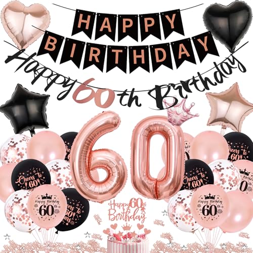 Deko 60. Geburtstag Frau Schwarz Rosegold - 60 Geburtstagsdeko Luftballons Happy Birthday Girlande Tortendeko, Riesen Zahlenballon und Konfetti zum 60. Geburtstagsfeier Dekoration Deko 60. Geburtstag Frau Schwarz Rosegold - 60 Geburtstagsdeko Luftballons Happy Birthday Girlande Tortendeko, Riesen Zahlenballon und Konfetti zum 60. Geburtstagsfeier Dekoration von Xietaea