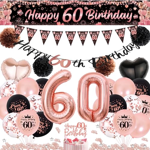Deko 60. Geburtstag Frau Schwarz Rosegold - 60 Jahre Geburtstagsdeko Luftballons Happy Birthday Girlande Tortendeko, Lange Banner und Papier Pompom zum 60. Geburtstagsfeier Dekoration Deko 60. Geburtstag Frau Schwarz Rosegold - 60 Jahre Geburtstagsdeko Luftballons Happy Birthday Girlande Tortendeko, Lange Banner und Papier Pompom zum 60. Geburtstagsfeier Dekoration von Xietaea
