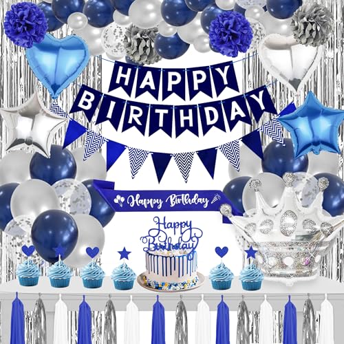 Deko Geburtstag Mann Blau Silber - Geburtstagsdeko Luftballons Happy Birthday Girlande Lametta Vorhänge, Schärpe Papier Pompoms Tassel und Folienballon für Geburtstagsfeier Dekoration Deko Geburtstag Mann Blau Silber - Geburtstagsdeko Luftballons Happy Birthday Girlande Lametta Vorhänge, Schärpe Papier Pompoms Tassel und Folienballon für Geburtstagsfeier Dekoration von Xietaea