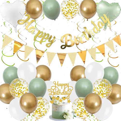 Xietaea Deko Geburtstag Frau Mann - Grün Gold Happy Birthday Girlande Tortendeko Luftballons und Hängende Wirbel, Glitzer Geburtstagsdeko Banner Herz Folienballon Cupcake Toppers Xietaea Deko Geburtstag Frau Mann - Grün Gold Happy Birthday Girlande Tortendeko Luftballons und Hängende Wirbel, Glitzer Geburtstagsdeko Banner Herz Folienballon Cupcake Toppers von Xietaea