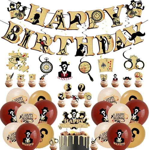 Detektiv Geburtstag Deko Mädchen Junge - Detektive Dekorationen Happy Birthday Girlande Tortendeko Geburtstags Luftballons, Dekoration für Kindergeburtstag Detective Thema Party Detektiv Geburtstag Deko Mädchen Junge - Detektive Dekorationen Happy Birthday Girlande Tortendeko Geburtstags Luftballons, Dekoration für Kindergeburtstag Detective Thema Party von Xietaea