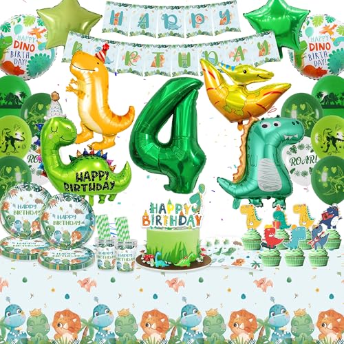 Dino Geburtstag Deko Partygeschirr Set - Grün Dinosaurier Kindergeburtstag Dekoration für Jungen und Mädchen 4 Jahren mit Pappteller Servietten Luftballons Tassen Banner für Dschungel Geburtstagsdeko Dino Geburtstag Deko Partygeschirr Set - Grün Dinosaurier Kindergeburtstag Dekoration für Jungen und Mädchen 4 Jahren mit Pappteller Servietten Luftballons Tassen Banner für Dschungel Geburtstagsdeko von Xietaea