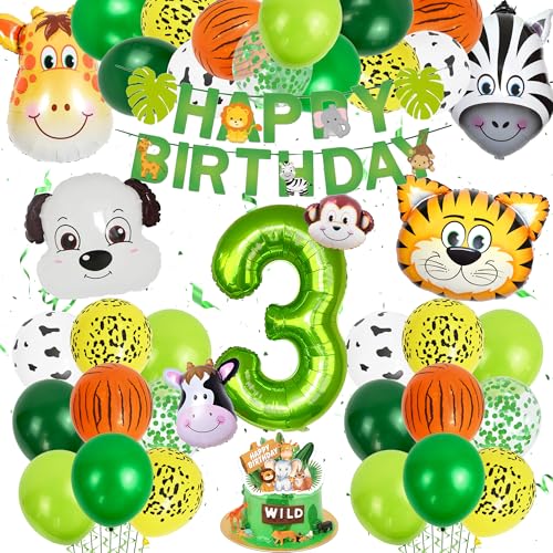 Dschungel Deko 3. Geburtstag Junge - 53 Stücke Grün Safari Tier 3 Geburtstagsdeko mit Happy Birthday Girlande, Jungle Folienballon, Kuchendeko, Waldtiere 3. Dekoration Junge Mädchen Dschungel Deko 3. Geburtstag Junge - 53 Stücke Grün Safari Tier 3 Geburtstagsdeko mit Happy Birthday Girlande, Jungle Folienballon, Kuchendeko, Waldtiere 3. Dekoration Junge Mädchen von Xietaea